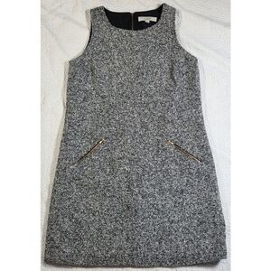Ann Taylor Loft Gray Black Wool Blend Mini Shift Jumper Sleeveless Dress